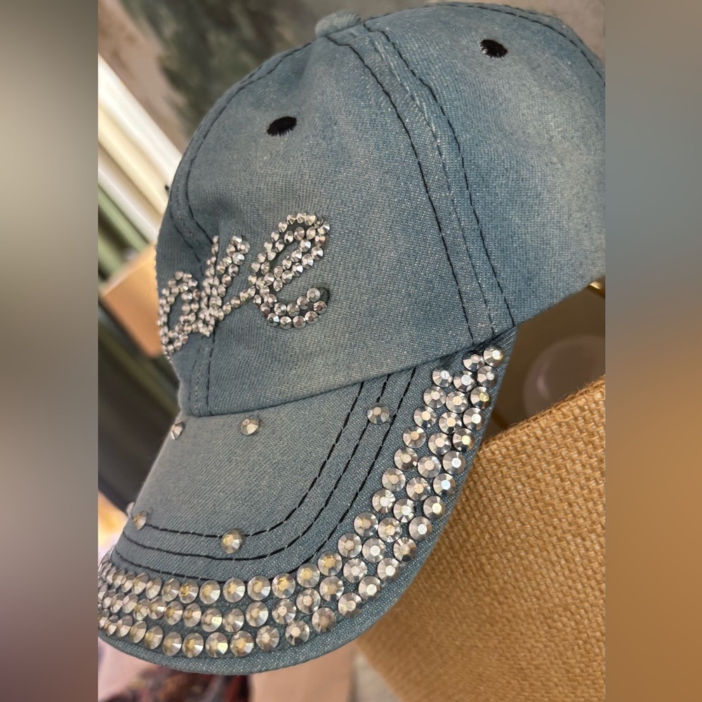 Free People Blue Rhinestone Embellished Hat